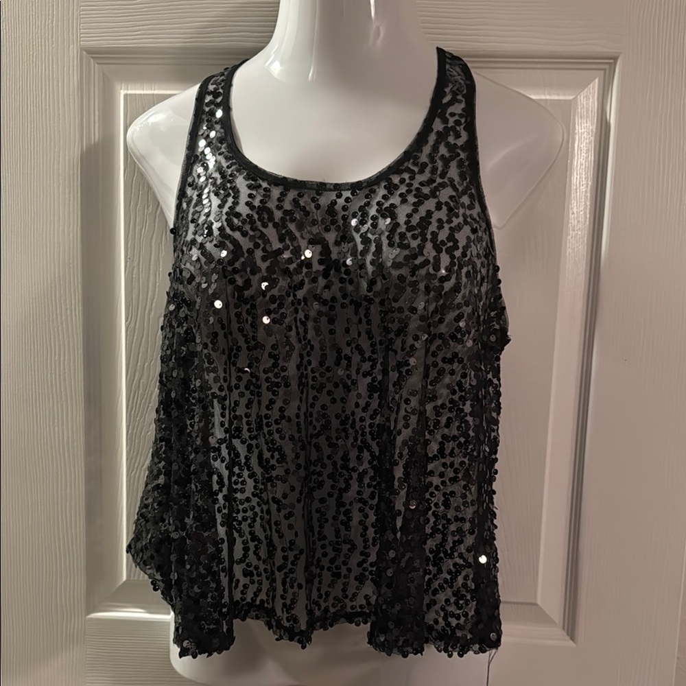 Black Sequin Sleeveless Top - Picture 1 of 3